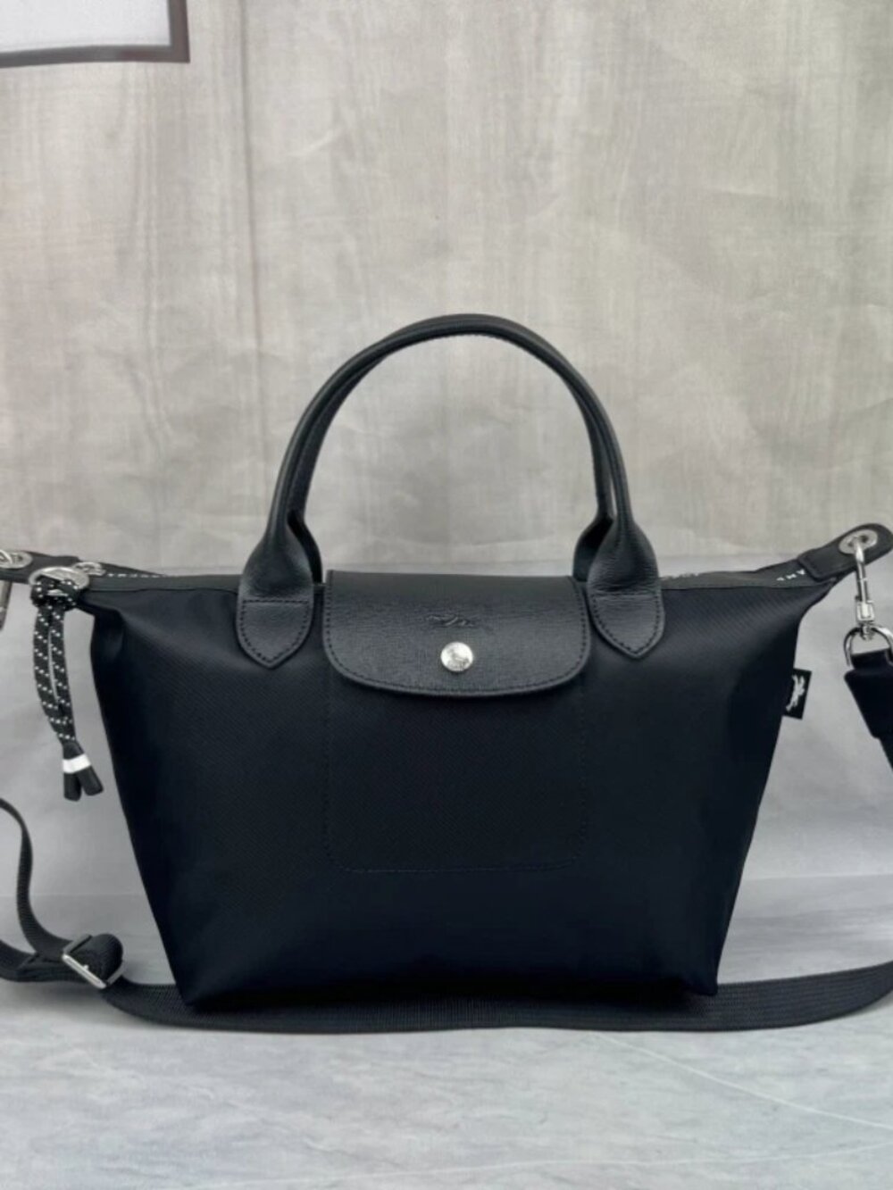 Black Foldable Tote Crossbody Bag Small Size 1512 - Picture 2 of 4